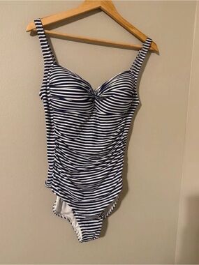 Nip Tuck Navy and White Stripe One-Piece Swimsuit with Contour Cups